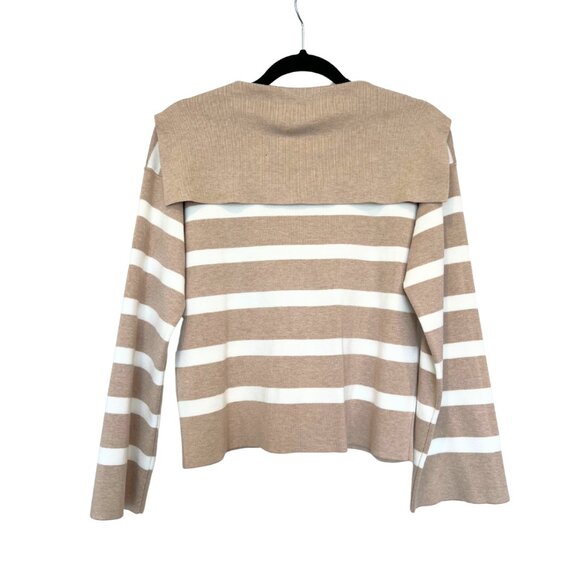 Cyrus Beige & Ivory Striped Sweater – Size S Wool Blend Johnny Collar Pullover - Picture 3 of 3